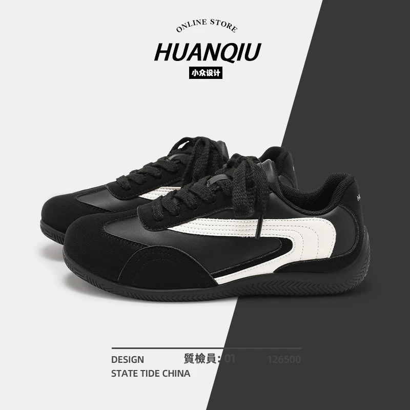 环球黑色薄底赛车鞋男款秋季2025新款低帮鞋子男鞋百搭休闲德训鞋