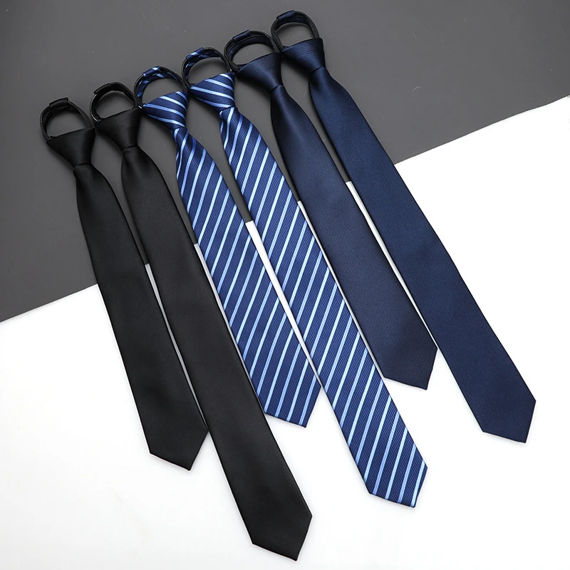 黑色蓝色懒人免打拉链式男女商务正装面试上班新郎结婚韩版窄领带