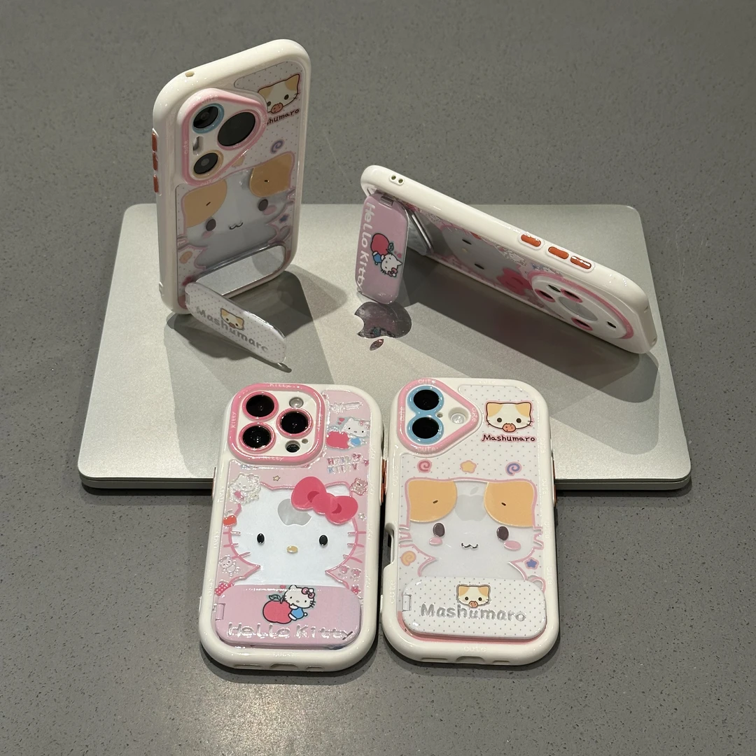 欧克里里镂空萌宠Kitty支架适用苹果16手机壳华为vivo小米15oppo