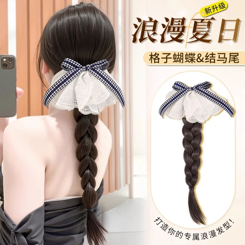 假发辫子韩系蕾丝蝴蝶结长辫子发饰仿真发自然轻盈抓夹麻花辫假发