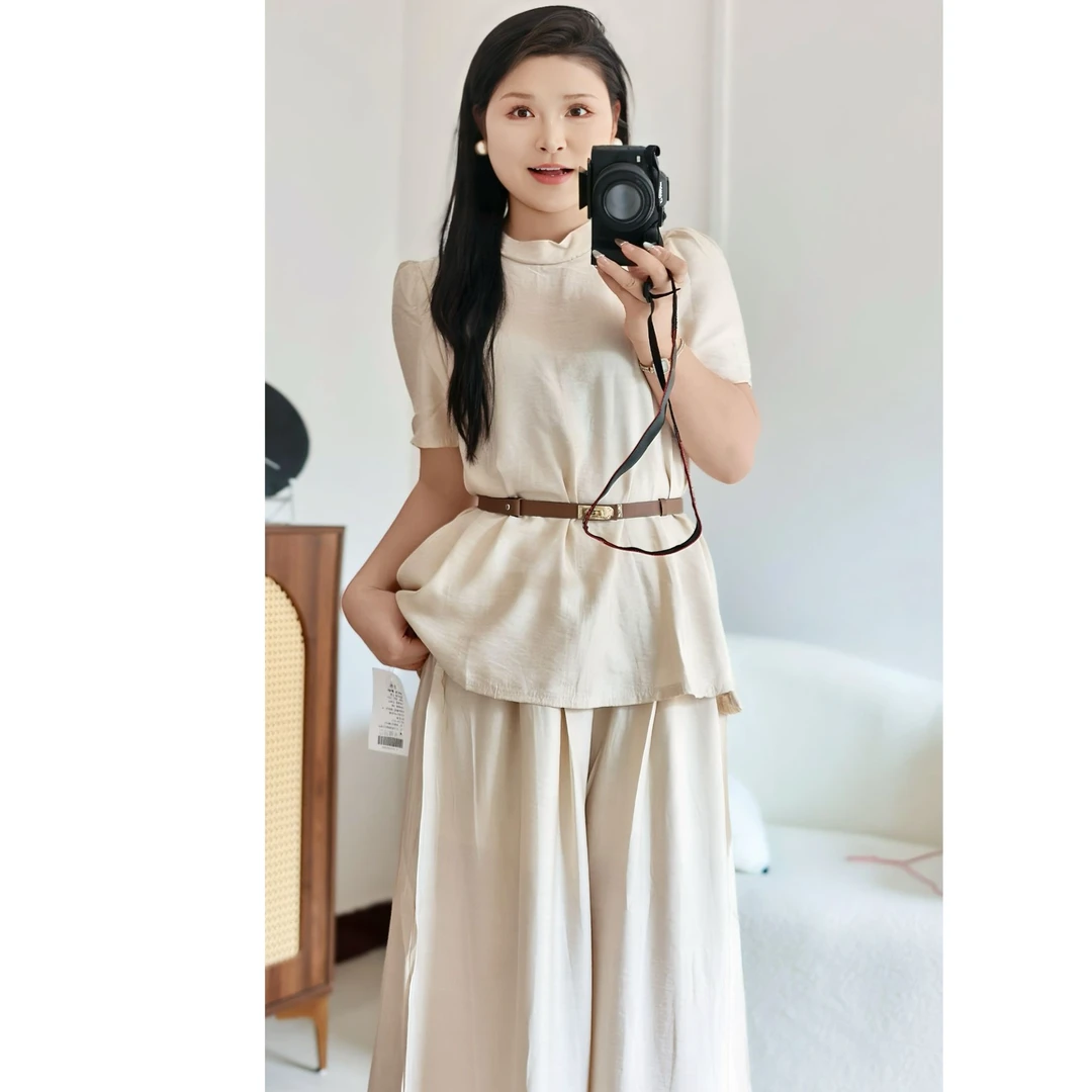 【瑶瑶专属】2025大码胖mm小领口宽松遮肉显瘦上衣+高腰阔腿裤套装