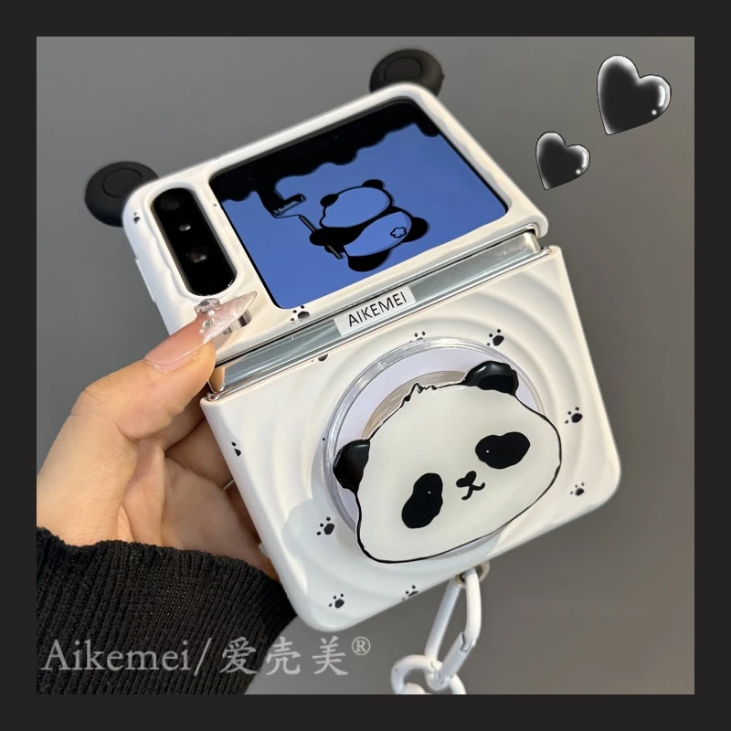 适用华为purax典藏版折叠屏手机壳pocket2耳朵脚印熊猫磁吸支架女
