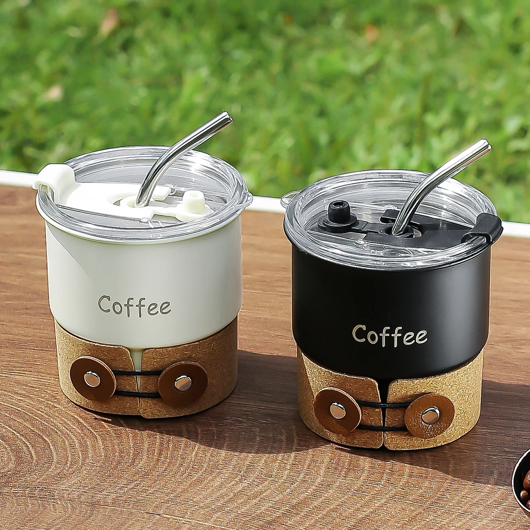 川岛屋户外露营咖啡杯外出携带便携杯子家用吸管杯304不锈钢水杯