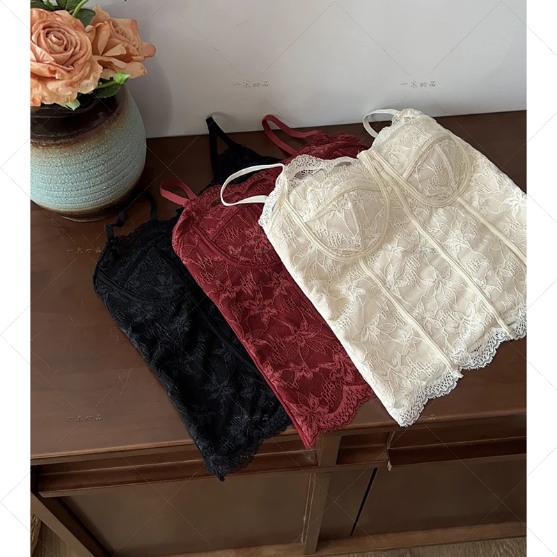 5539《初柔》原创蕾丝纯欲吊带美背一体杯胸垫文胸修身显瘦背心