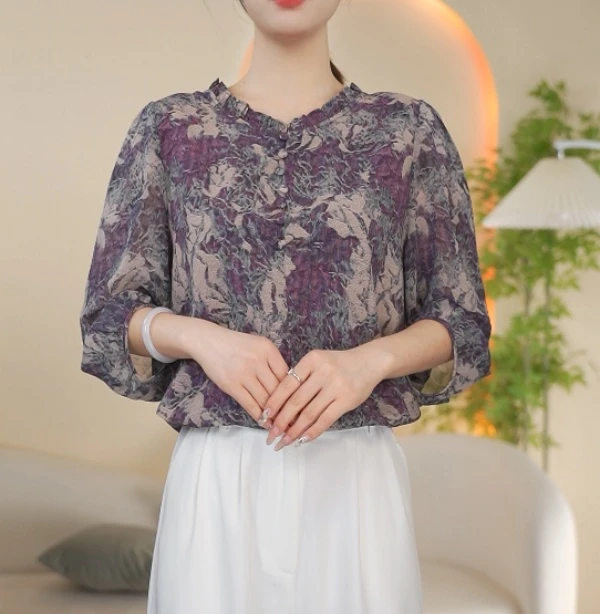 2025春夏新款显瘦气质休闲女七分袖上衣小衫#1356