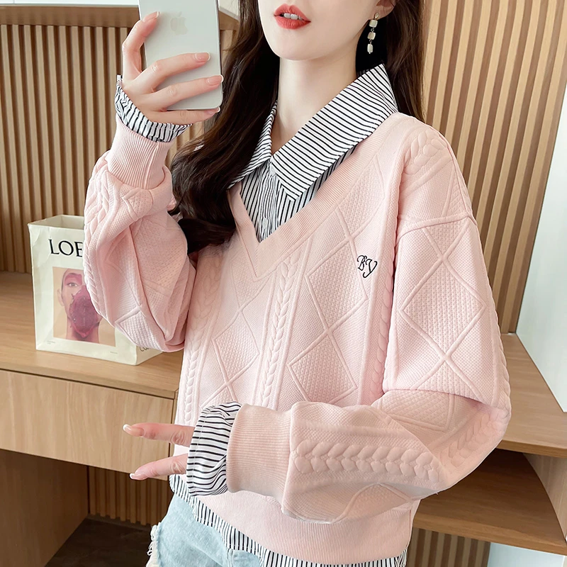 假两件显瘦正肩初高中学生卫衣女早春秋新爆薄款校服内搭打底上衣