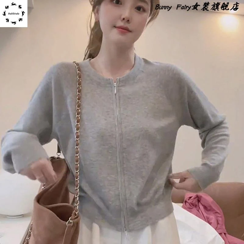 凉感冰丝针织开衫女2025新款防晒衣薄纱外穿宽松慵懒风毛衣外套女