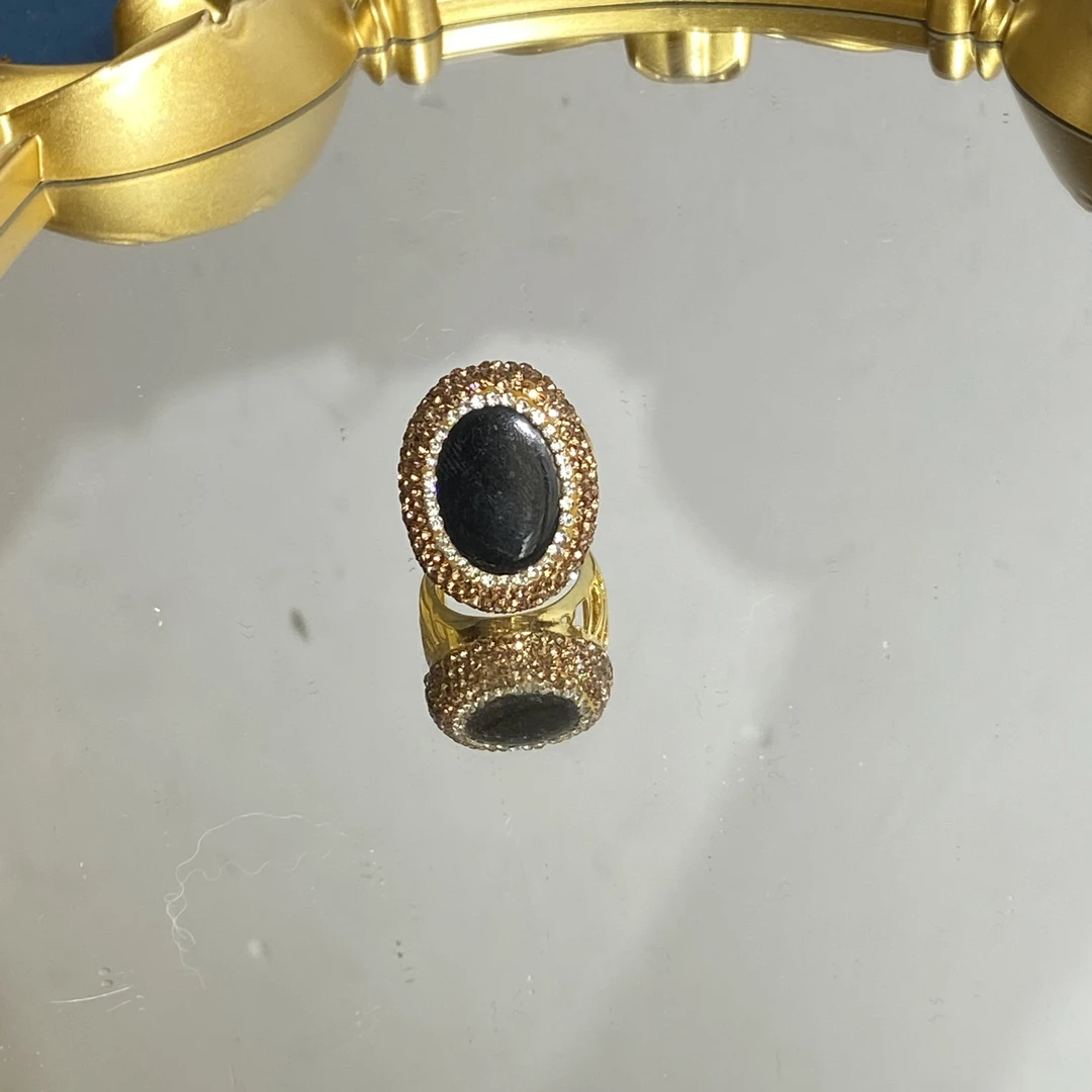 铜合金合成锆石戒指 TTSD 黑色椭圆简约百搭款戒指 930