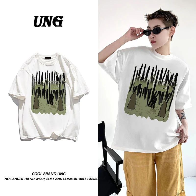 美式复古短袖t恤男夏季新款宽松100%重磅纯棉百搭休闲上衣女潮流