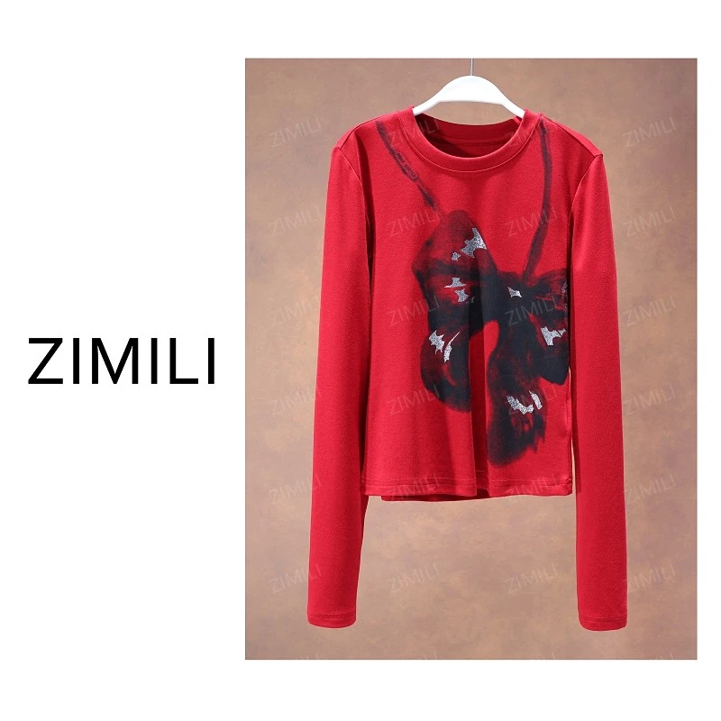 [亮哥女装]2025冬季加厚《玲珑系列》浆果红印染高弹上衣26022-A2