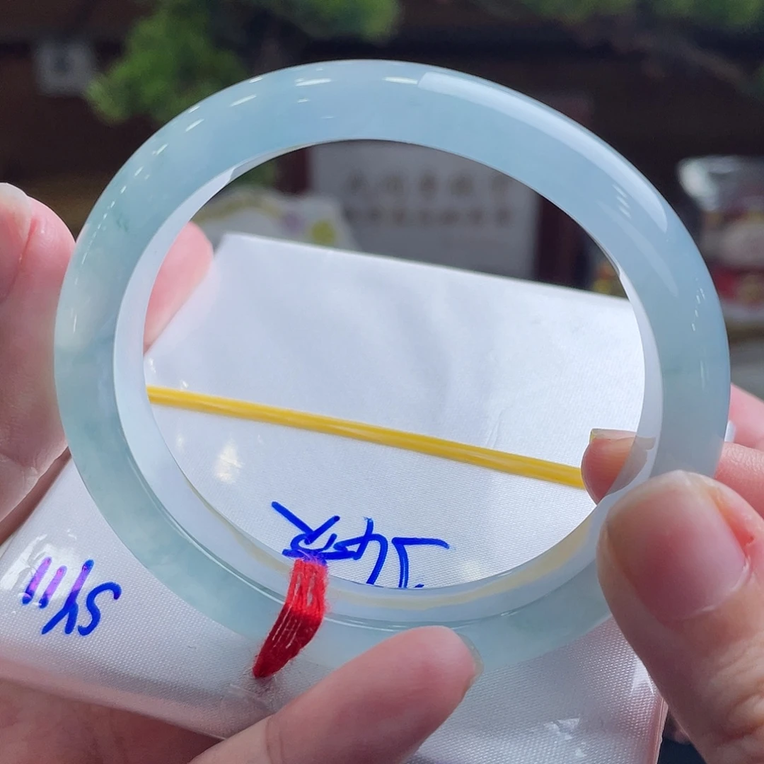 翡翠未镶嵌手镯54贵妃冰蓝飘花