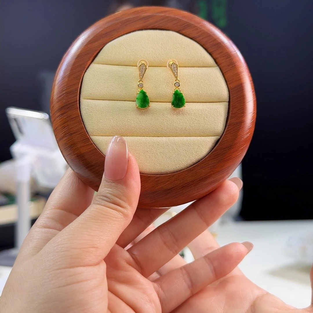 翡翠耳饰银S925镶嵌925镶嵌