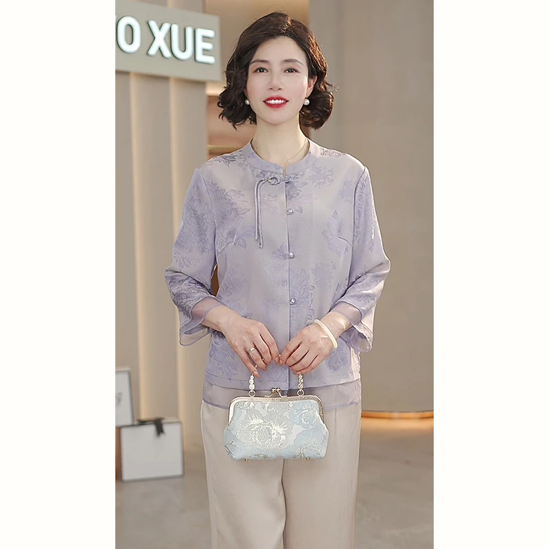 中年妈妈夏装国风两件套2025新款洋气中老年女装高贵小衫衣服套装