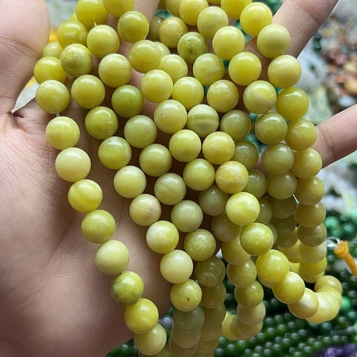 玛瑙/玉髓未镶嵌珠宝半成品一条天然10mm菜花玉圆珠A9