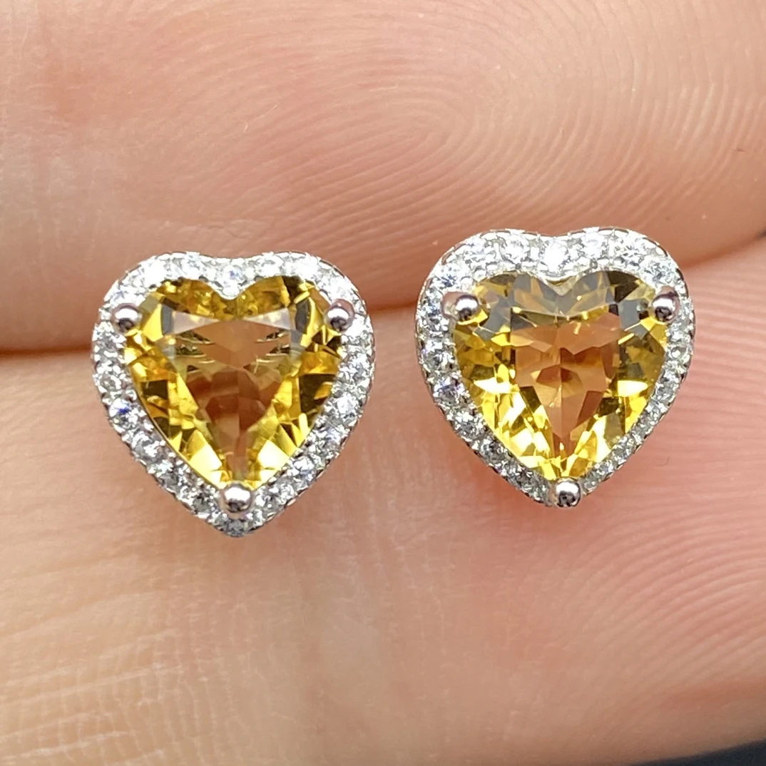 爱心天然黄水晶耳钉s925银6*6mm简约经典气质可爱时尚百搭耳饰Y2