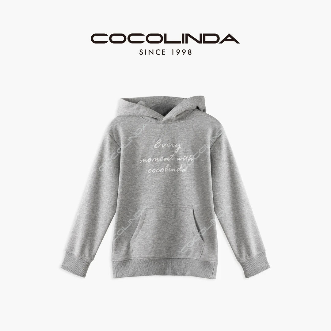 COCOLINDA KIDS 儿童运动风灰色字母套头320g连帽卫衣 h4201