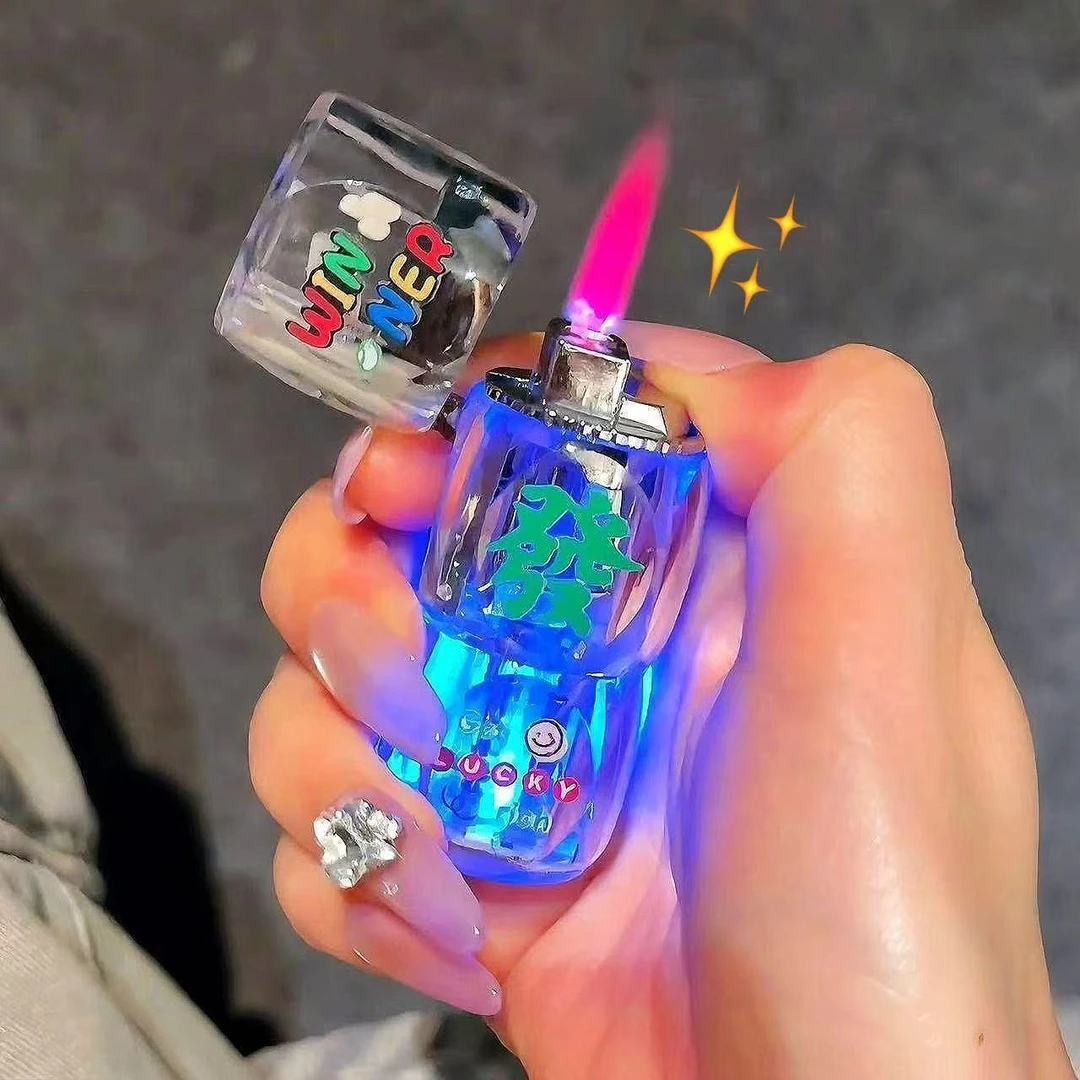 透明发光骰子防风打火机个性创意卡通图案炫酷适合送男友