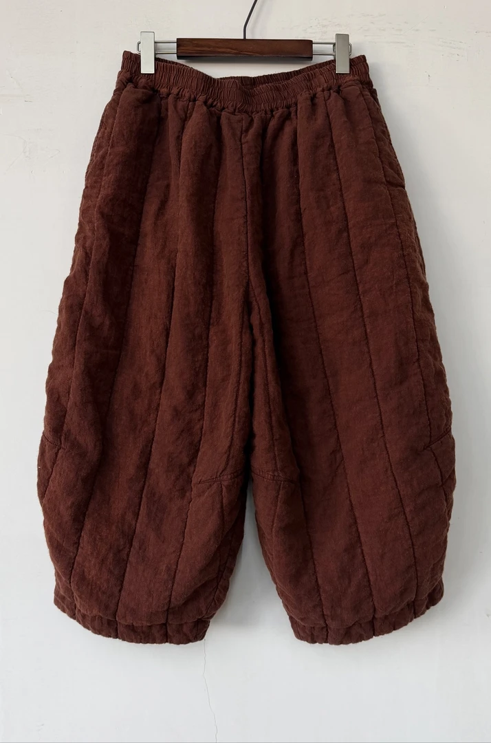 依梦分享-衣秋白351129松紧腰直压线休闲老爹棉裤