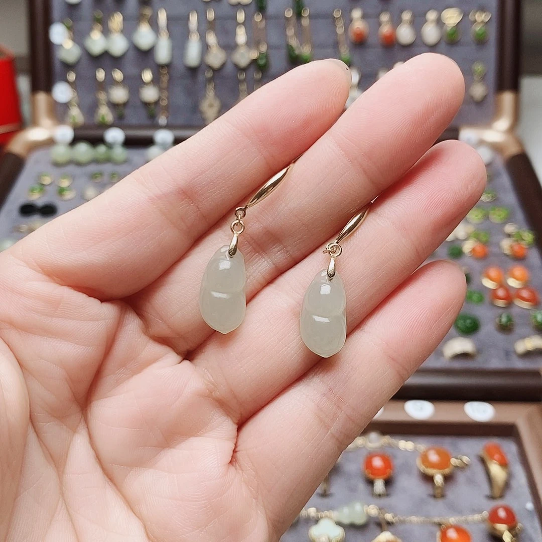 银S925镶嵌和田玉耳饰