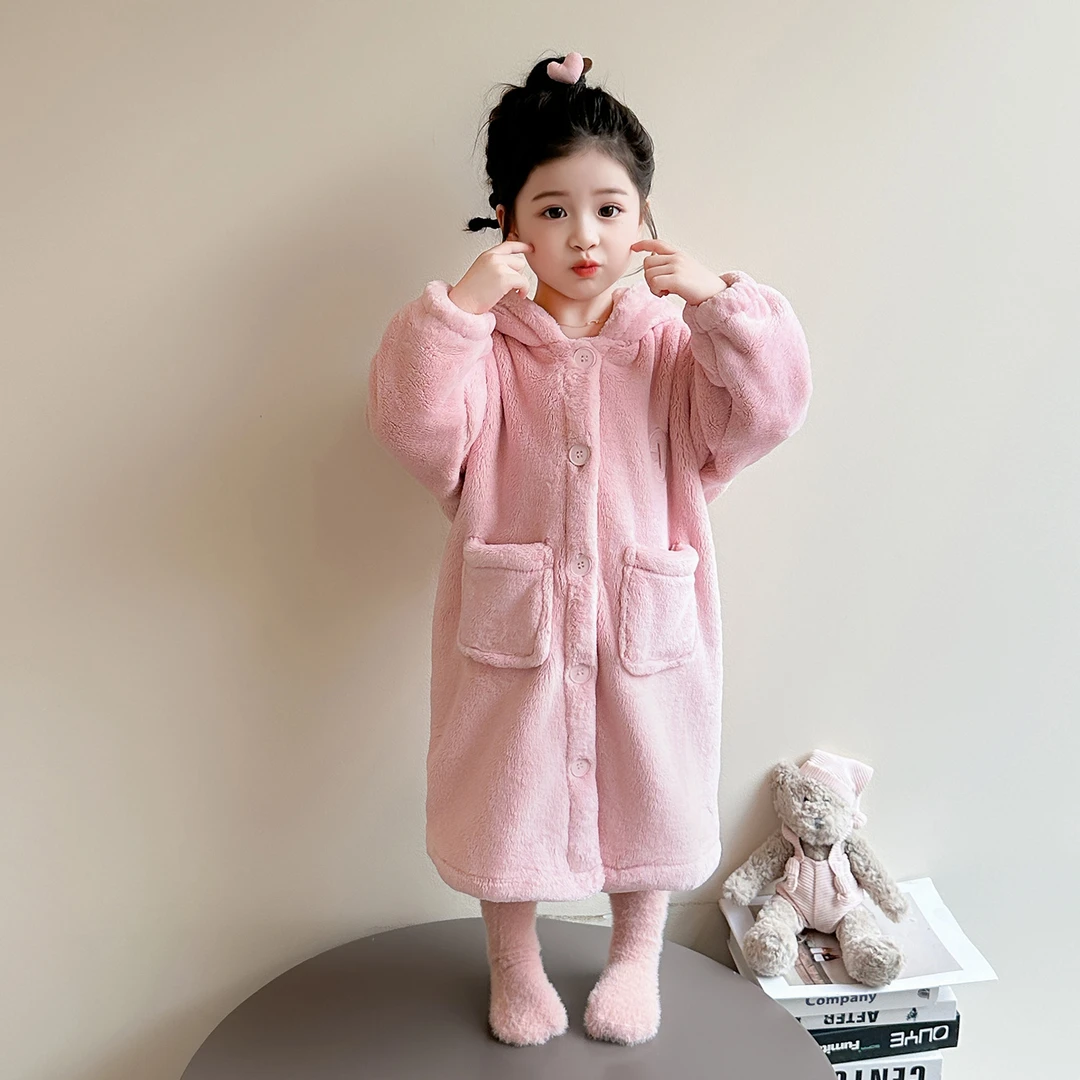 女童睡袍秋冬季法兰绒加厚浴袍珊瑚绒长款女孩宝宝儿童家居服睡衣