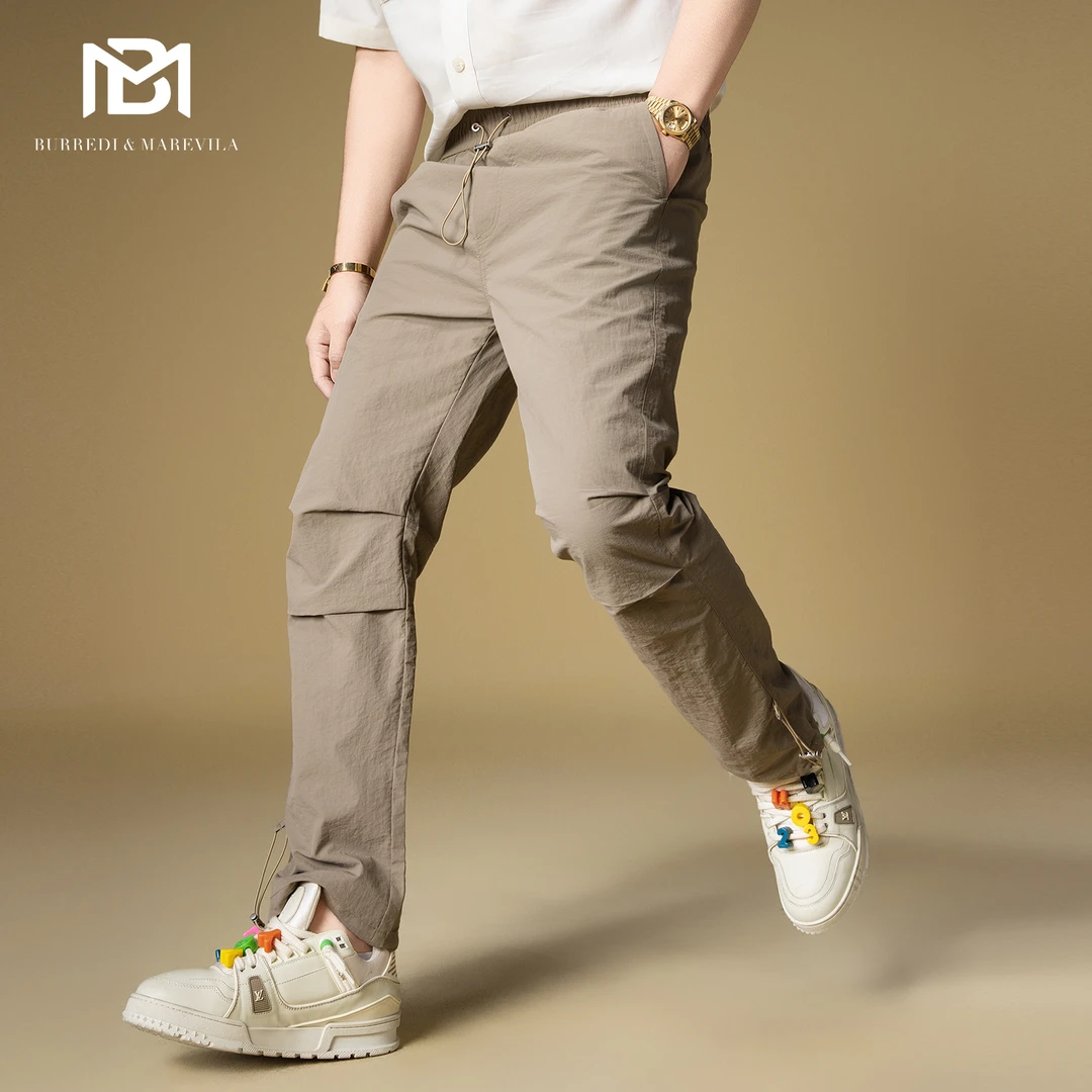BM美式工装伞兵裤山系褶皱休闲裤男2025新款潮流户外直筒裤子薄款