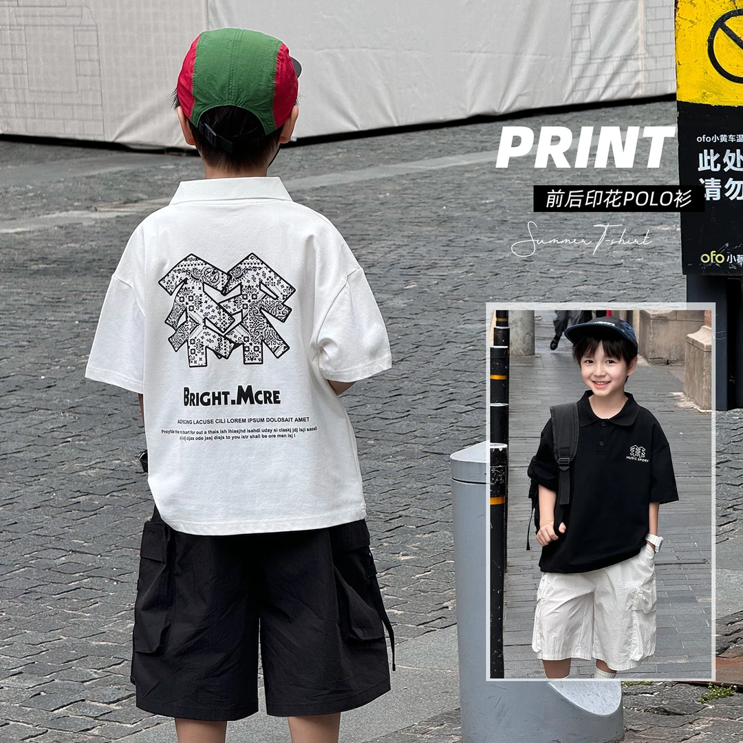 【现】AX5174棉小班儿童印花POLO衫男童休闲夏季帅气翻领短袖上衣