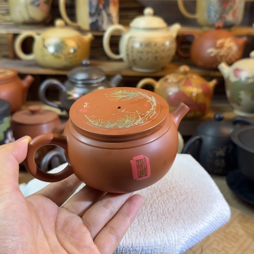 建水紫陶复烧彩填无忧壶全品全手工180cc