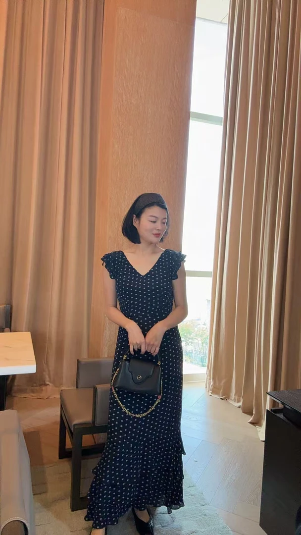 TANTAN  人丝100 气质时尚碎花V领连衣裙1824