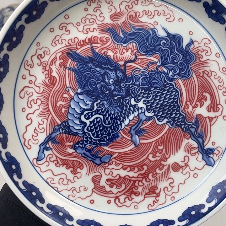瓷片景德镇麒麟踏浪大壶承