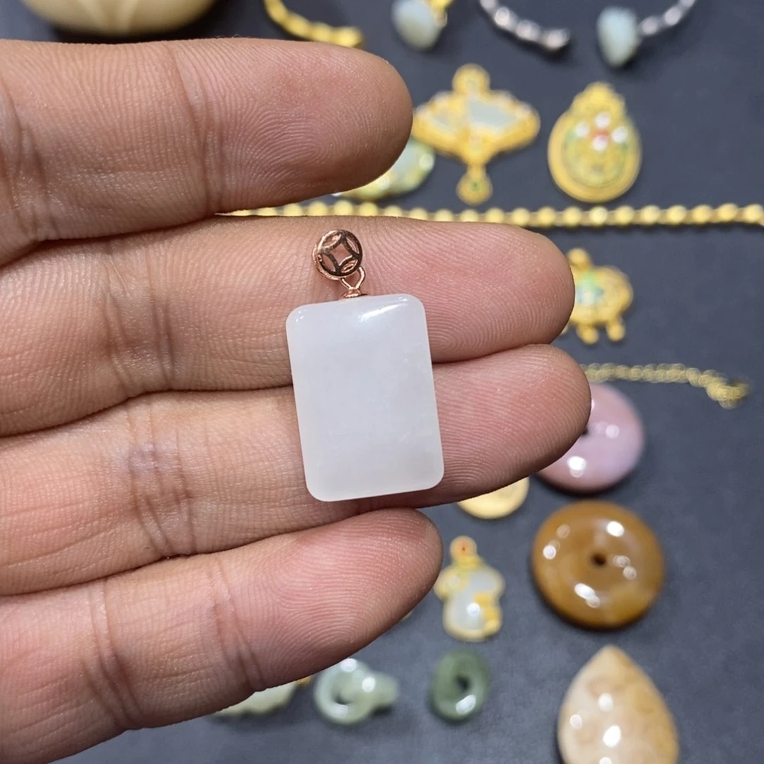 和田玉颈饰银S925镀金镶嵌