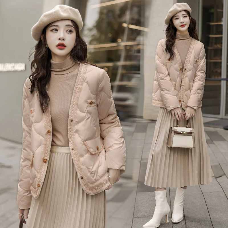 欧货气质小香风薄款羽绒服女轻薄2025新款秋冬羽绒外套短款小个子