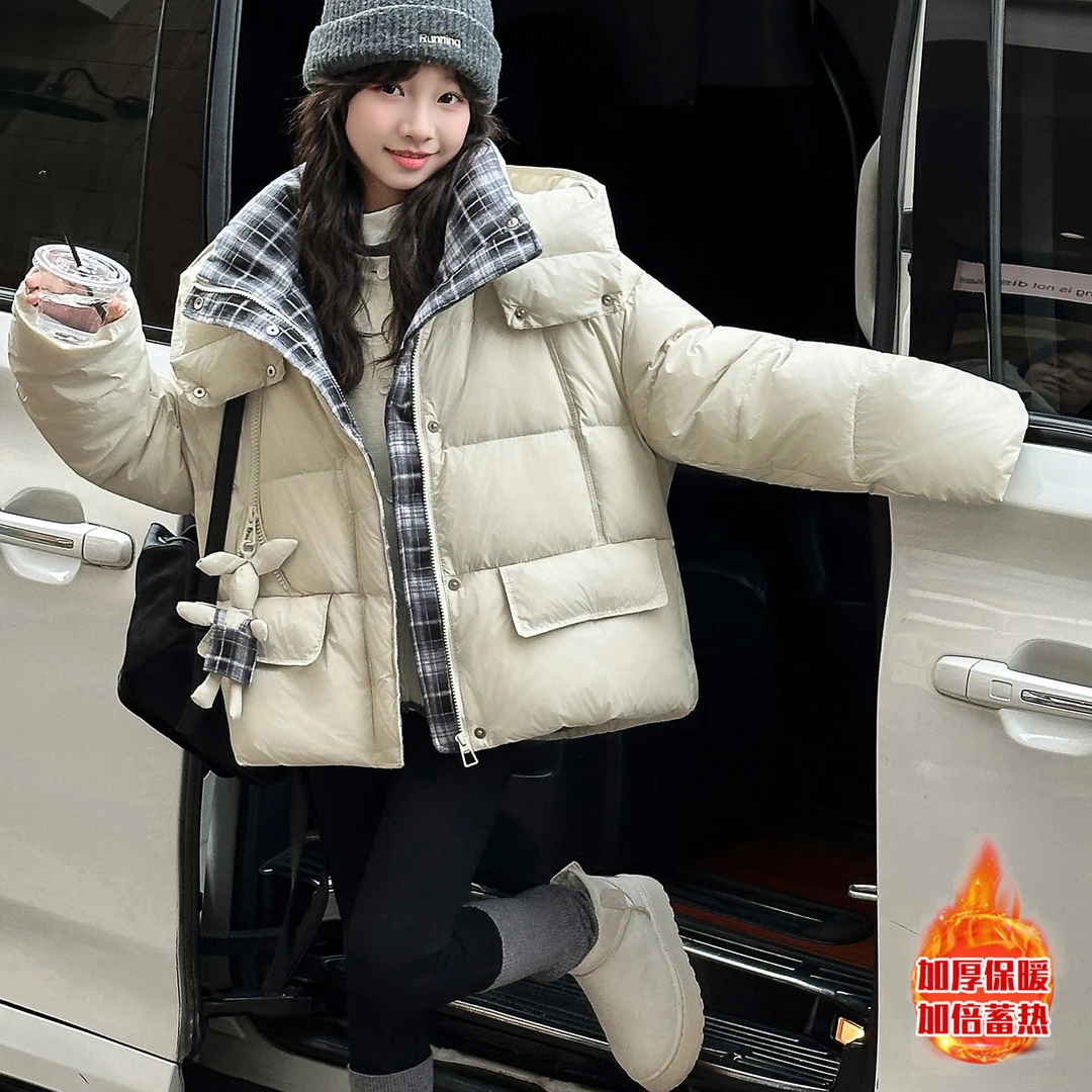 女童棉服冬装加厚防风外套2025冬季爆款6-12岁中大童潮款连帽棉衣