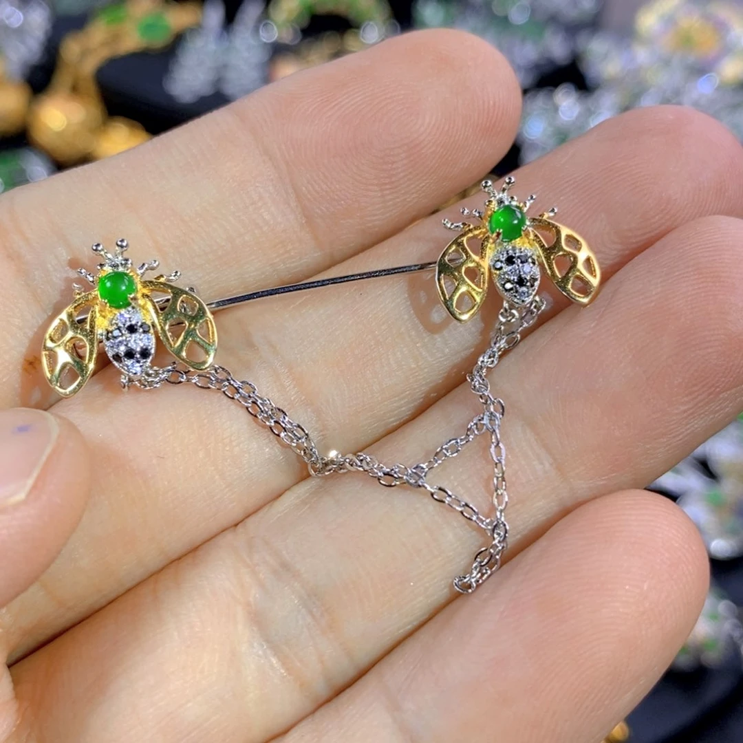 翡翠银S925镶嵌耳饰天然翡翠