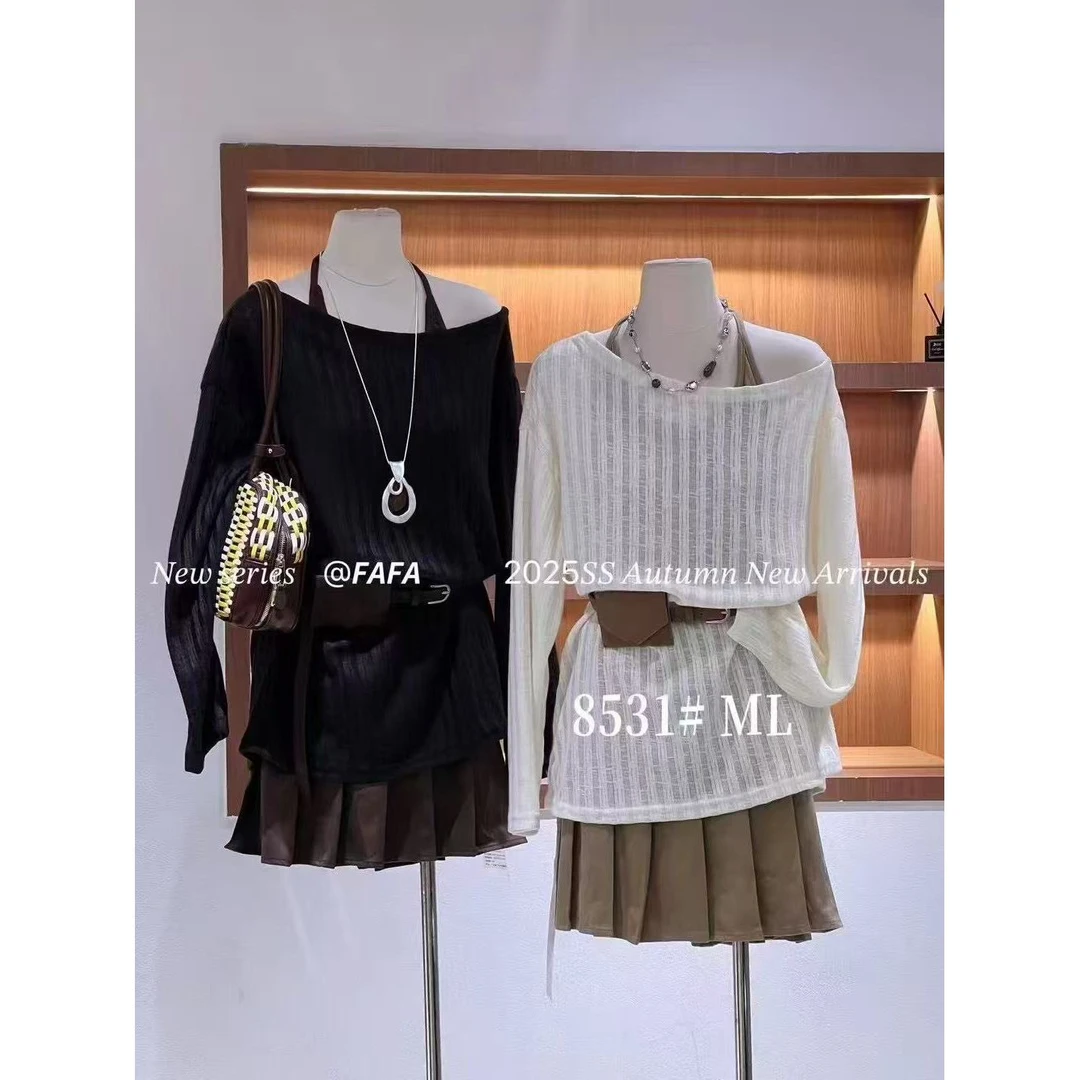 X jiu慵懒风针织上衣+吊带腰带三件套3029