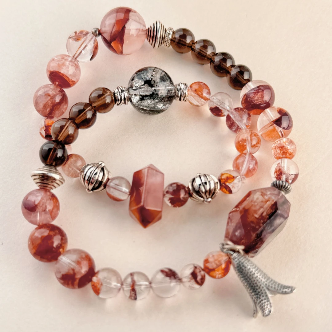 【大兵甄选】天然红胶花锦鲤胶花兔毛正宫闪灵水晶手链双圈设计新年