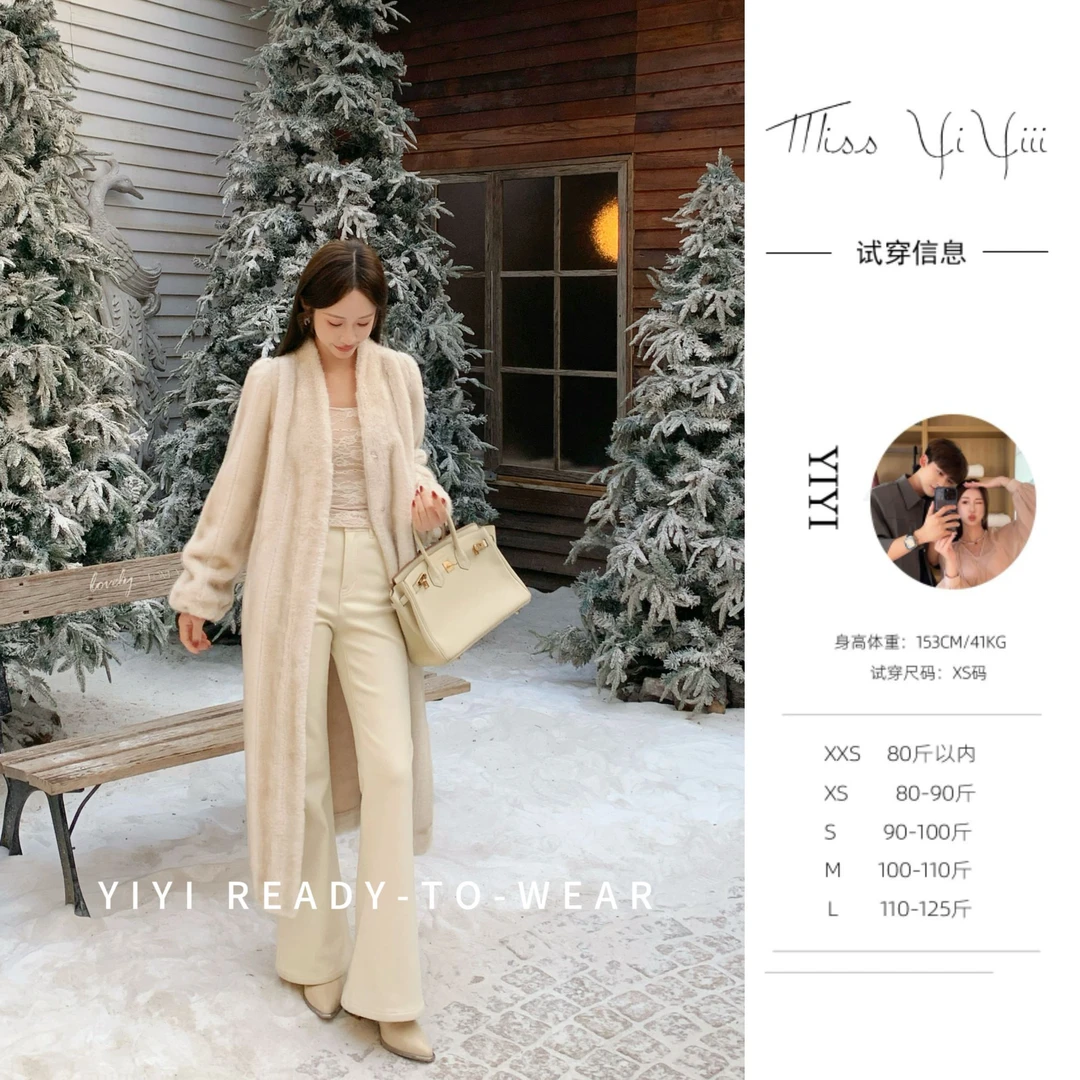 【云绒千层】<YiYiii>小个子韩版抽刀环保仿貂毛长外套气质长款大衣