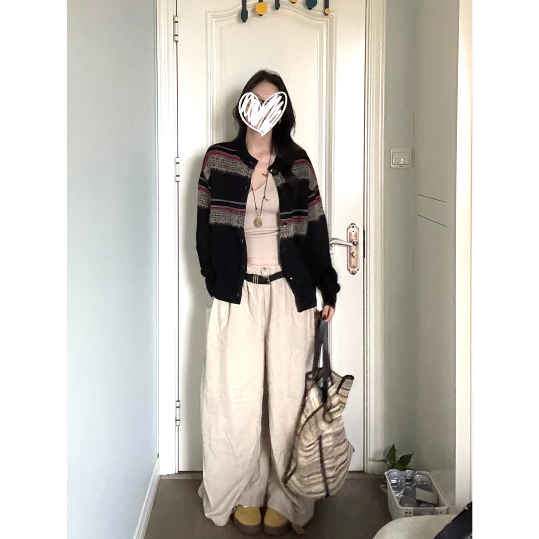 针织女长袖条纹冬季毛针织衫撞色时尚印花女秋季Q 9639#