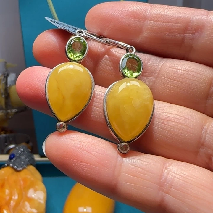 琥珀未镶嵌耳饰波兰设计款琥珀蜜蜡