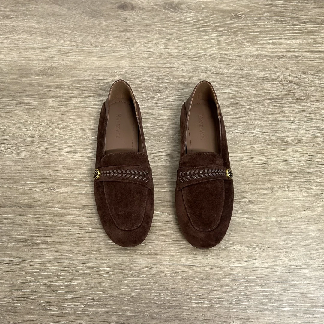 Dannyfrey新款复古风山茶花女款软底舒适显瘦百搭真皮乐福鞋1.5CM