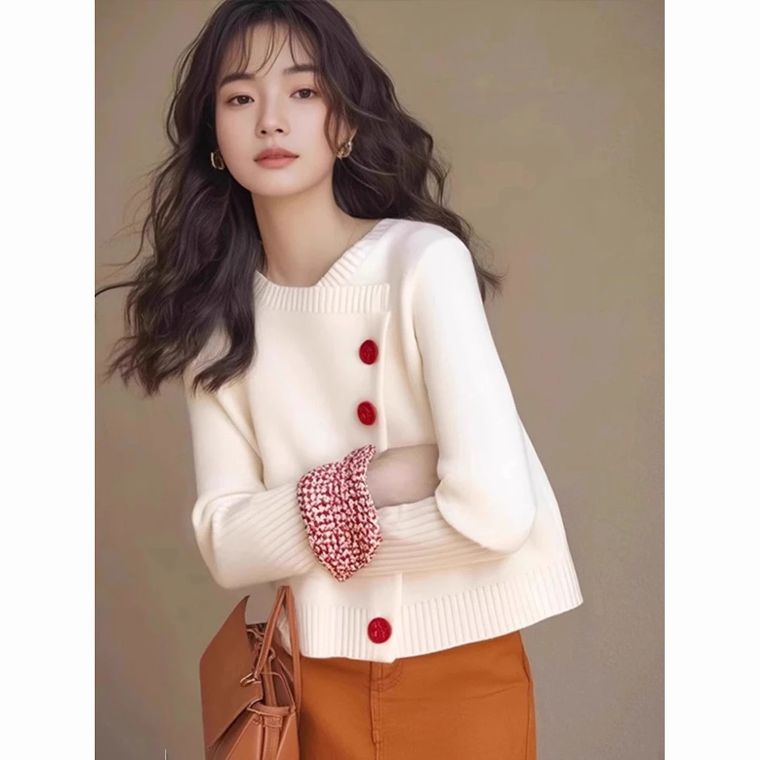 国风针织衫2025秋冬爆款设计感长袖宽松双口袋保暖高级感休闲女装