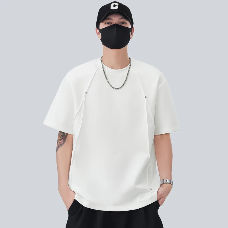 设计师款男士短袖t恤夏季新款空气层凉感T百搭男款半袖高级感男装