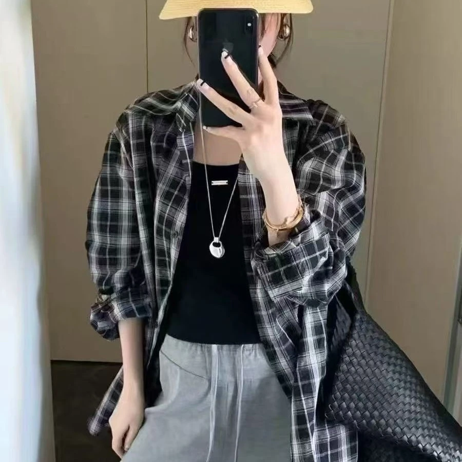 女士2025格子休闲衬衣