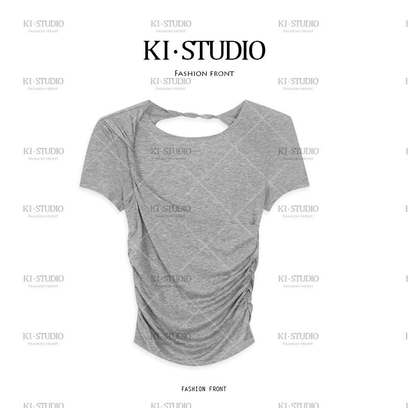 镂空露背短袖T恤女夏季设计感小众辣妹收腰修身显瘦上衣