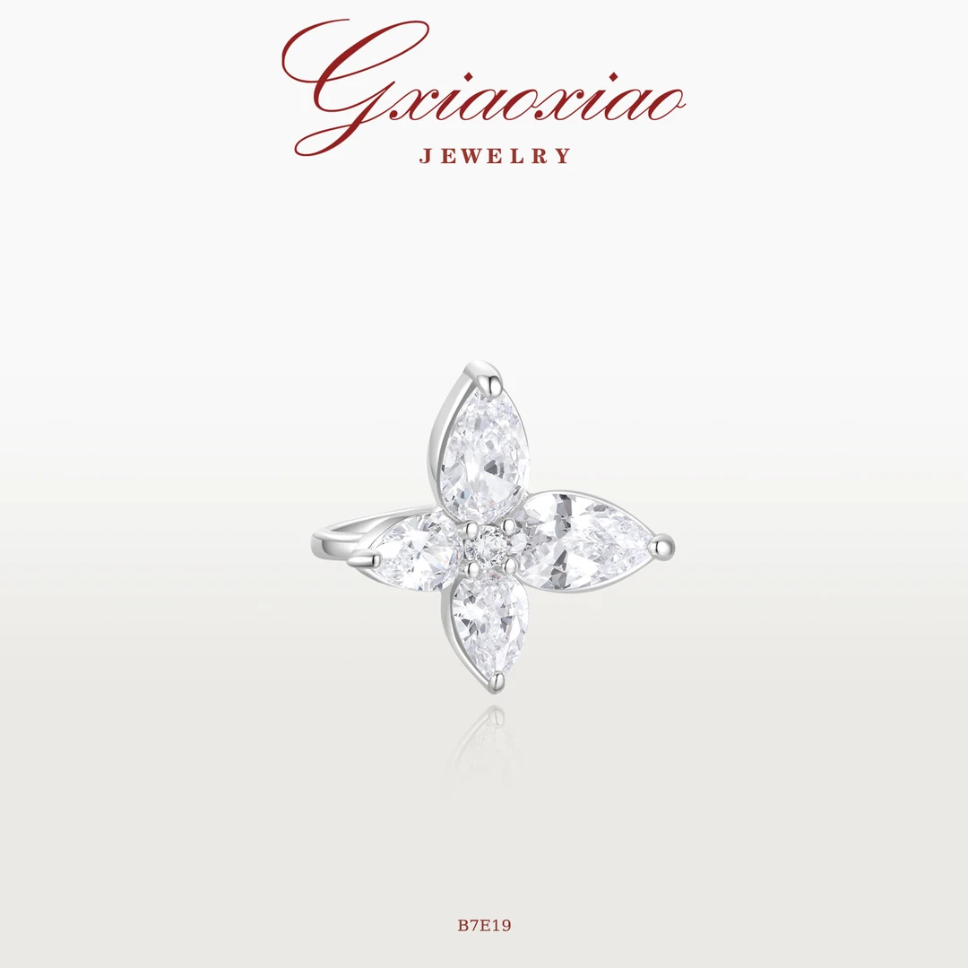 G XIAOXIAO合成锆石耳饰【冰花之梦】气质高级感四叶花瓣耳夹 B7E19