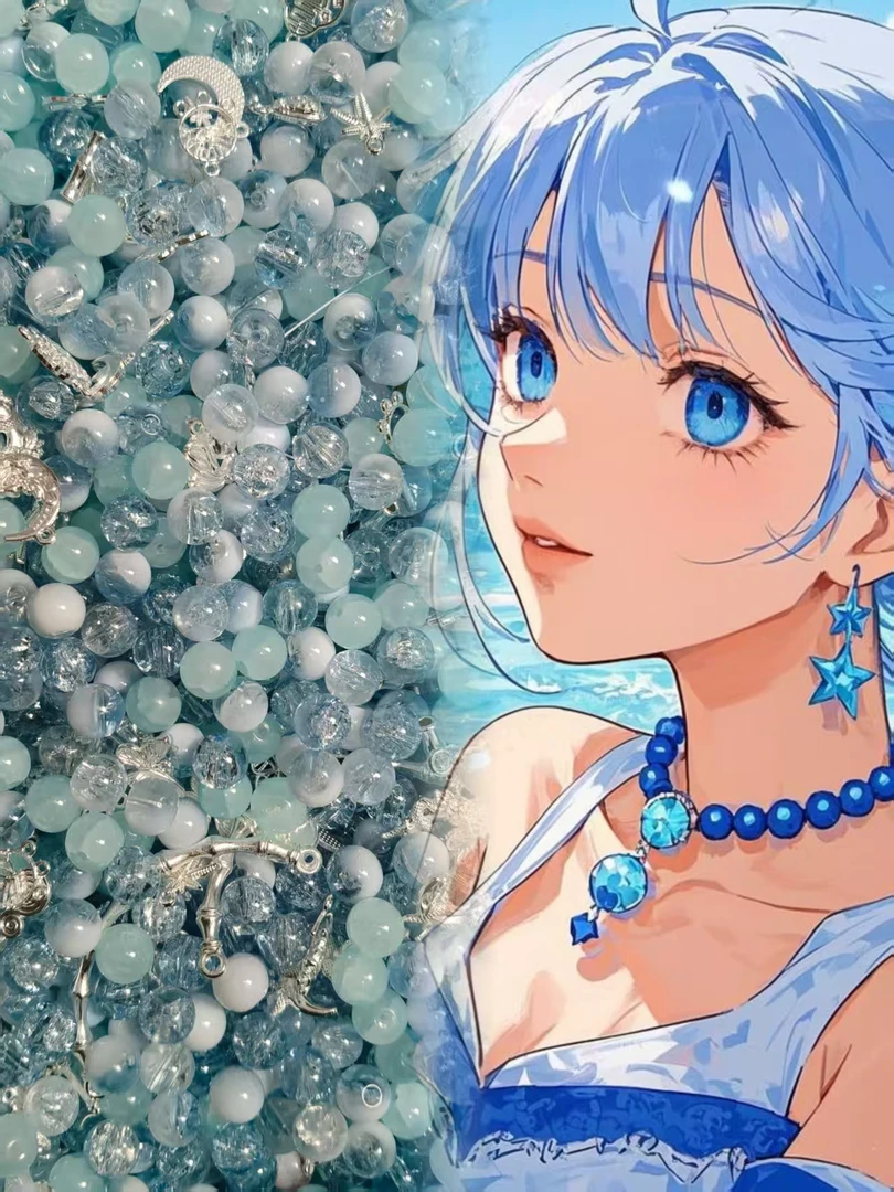【蓝色混炒】混炒琉璃爆闪diy手作冰透流行搭配轻奢时尚珠珠