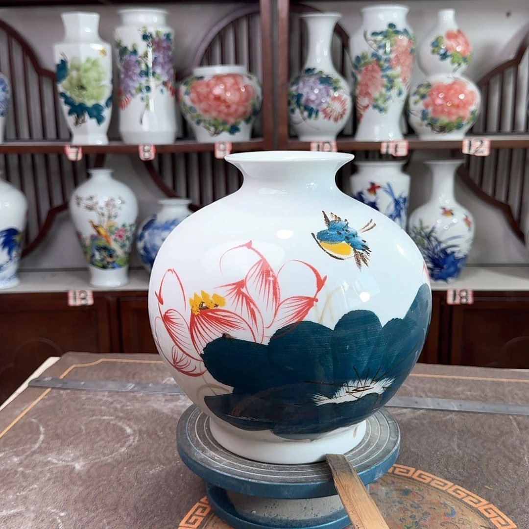 摆件景德镇陶瓷石荷鸟