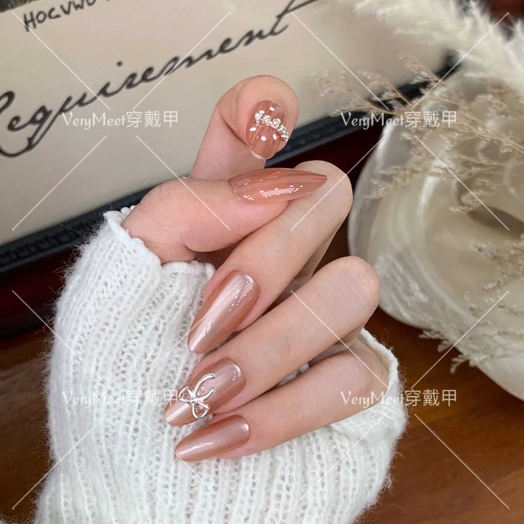 【VeryMeet - 穿戴甲】 蝴蝶结点钻名媛风气质高贵美甲贴片P047