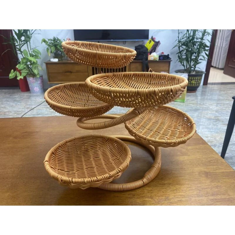 C12棕色迎客松造型水果篮客厅收纳篮手工编织36*33