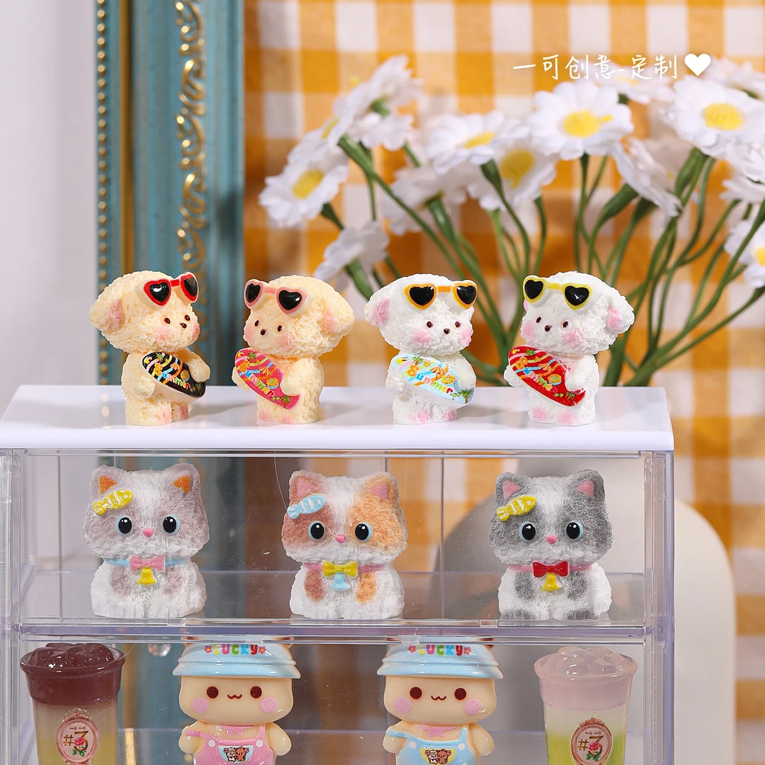 【一可定制】冲浪小狗 仿真微缩食玩手工摆台创意diy树脂配件饰品