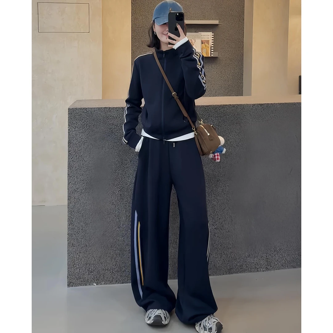 通勤风休闲风时尚套装阔腿裤显瘦撞色百搭秋季长裤两件套女装长袖